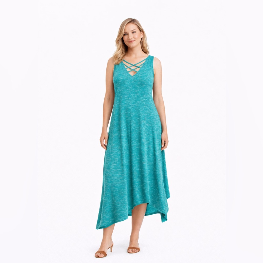 Apt. 9 Teal Sleeveless Asymmetrical Crisscross-Back Dress – Size 1X